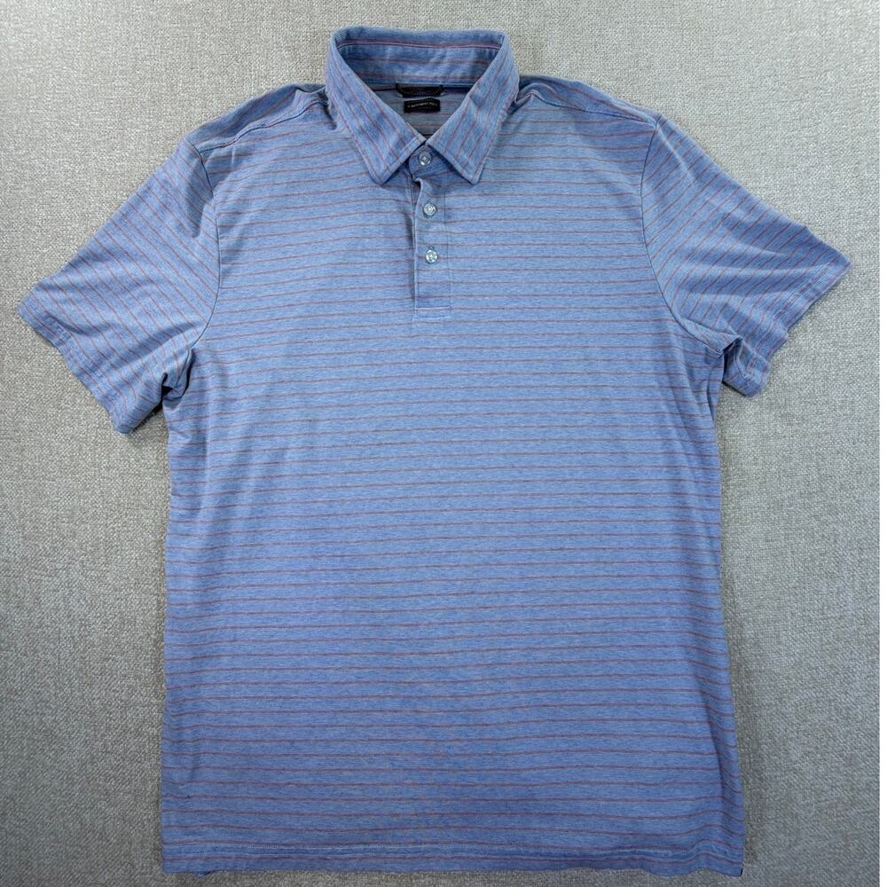 Faherty Men XL Blue Orange Striped Short Sleeve Lightweight Summer Polo Shirt